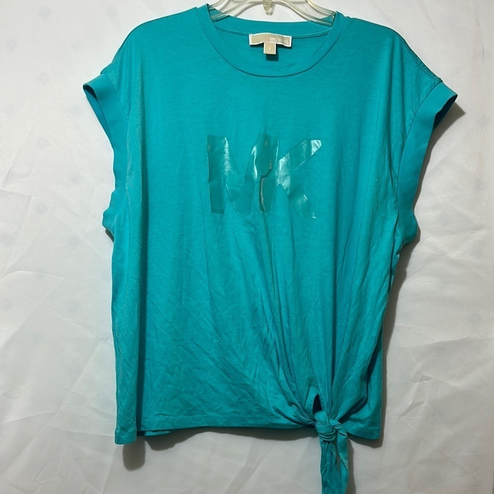 Michael Kors Green and Blue Tie Front T-Shirt